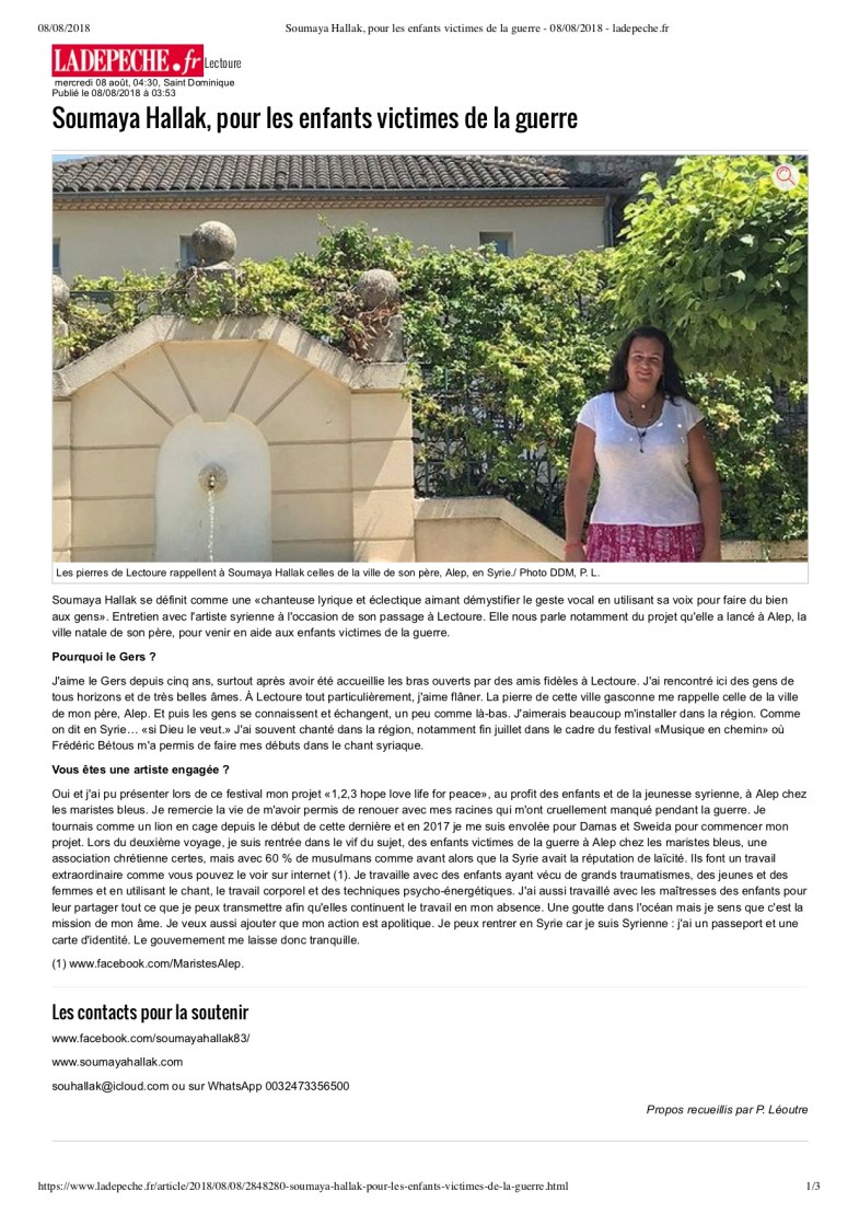 Soumaya Hallak, pour les enfants victimes de la guerre - 08_08_2018 - ladepeche.fr