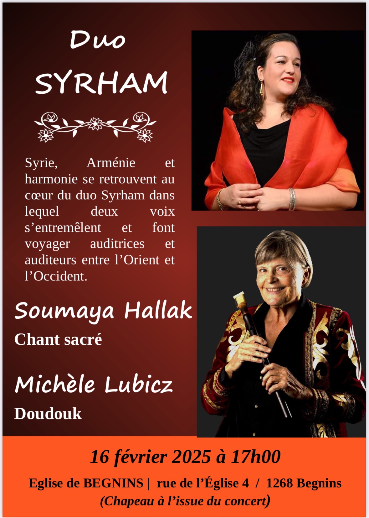 Duo Syrham en récital le 16 février 2025 a 17h à l’église de Begnins en ...
